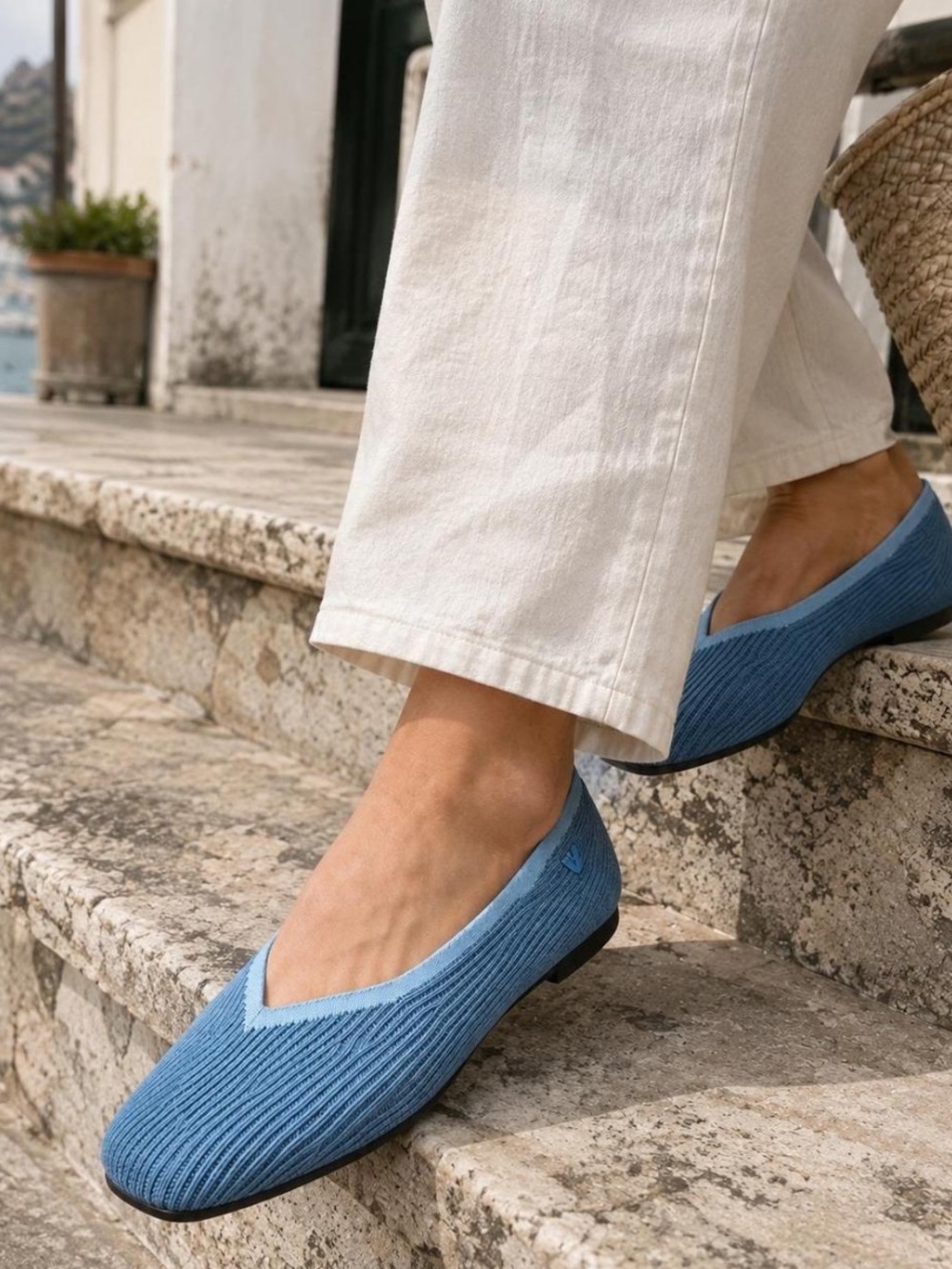 Vivaia Margot 2.0 Square Toe V Cut Flats in Blue